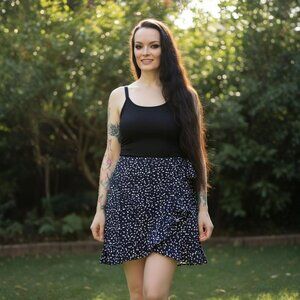 J.Crew Mercantile ✦ Navy Blue & White Polka Dot Ruffle Wrap Skirt ✦ Size S